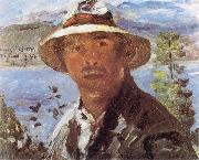 Lovis Corinth Self Portrait with Straw Hat oil painting on canvas